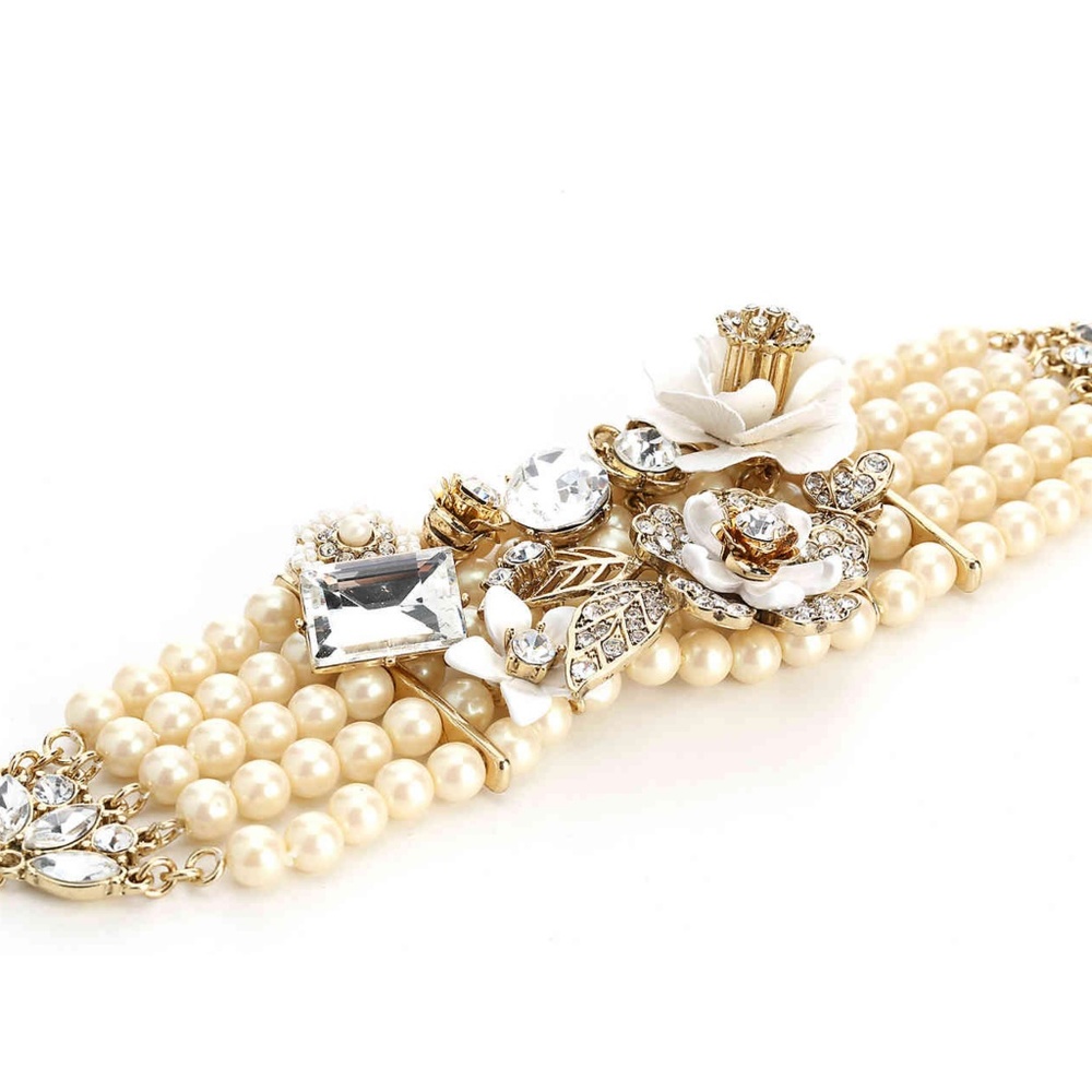 NEW Miriam Haskell Flower Faux Pearl Bracelet - Picture 4 of 6